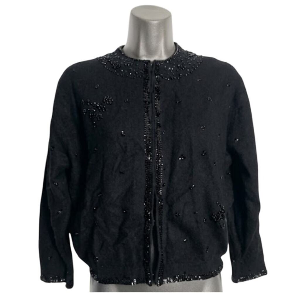 Vtg Gimbels lambswool and angora blend Black sweater with beading size M